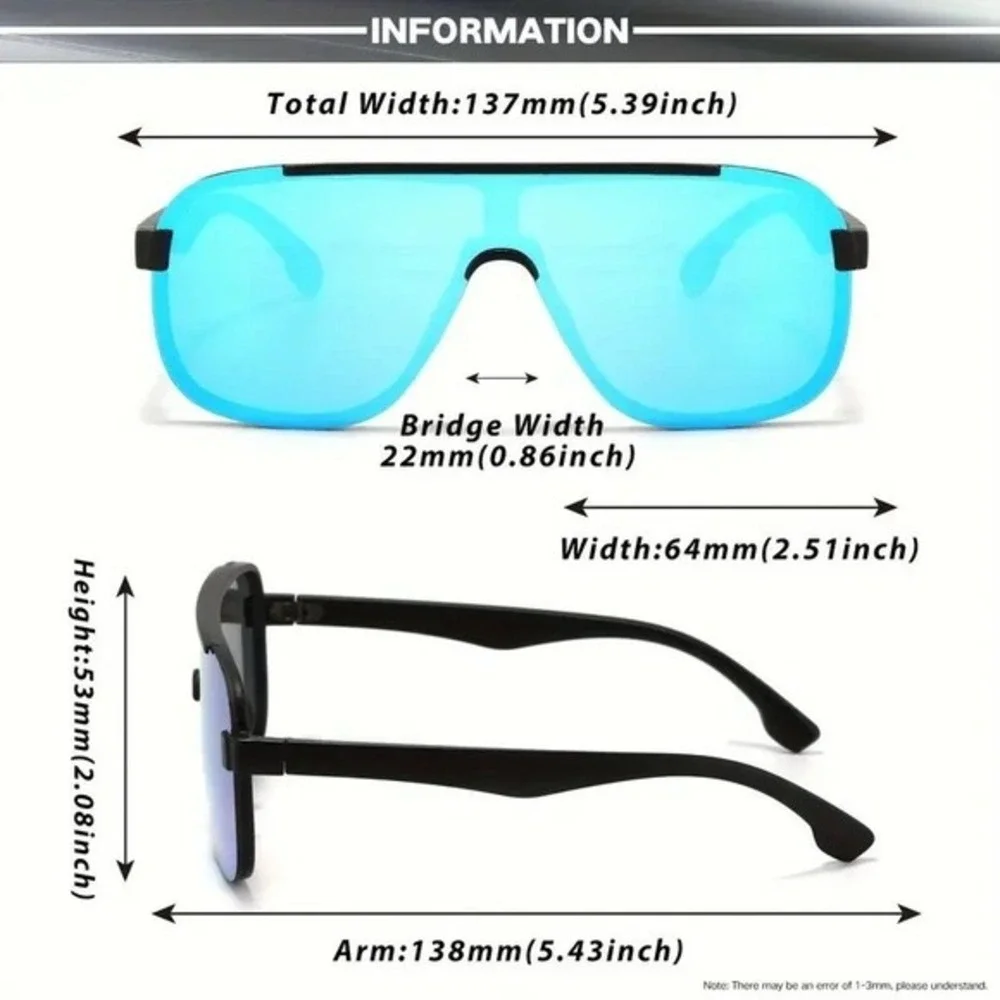 Women‎ Sports Shield Sunglasses Flat Top Dark Black Lens Fashion Shades Driving
